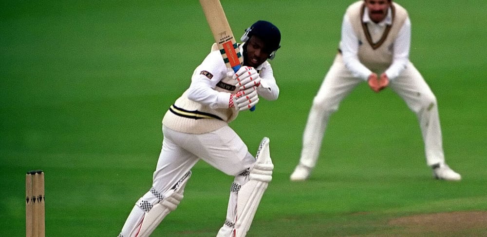 David Graveney watches as Brian Lara bats during his 501 for Warwickshire against Durham at Edgbaston in 1994. Photograph © Graham Morris (Tel: +44[0]20 8969 4192; Fax: +44[0]20 8960 0018; Email: info@cricketpix.com)