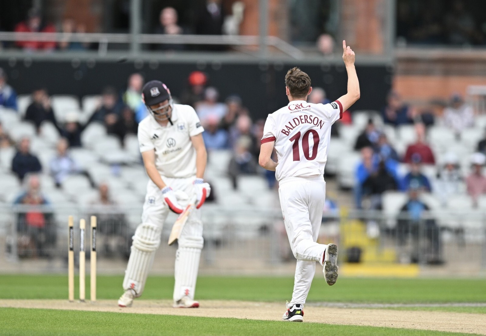George Balderson bowls Phillips LUK 4889